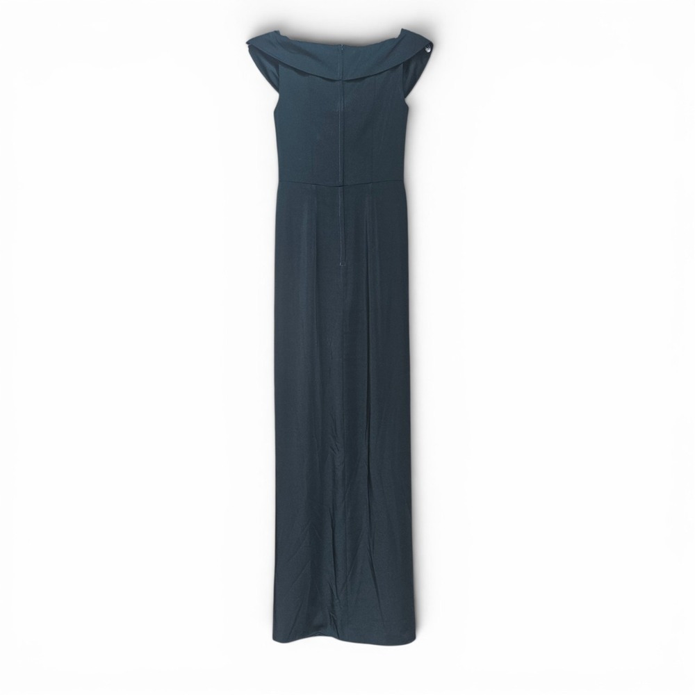La Femme Dress Gown 4 Green Off Shoulder Ruched Jersey Column Long Formal Zip - Picture 8 of 9
